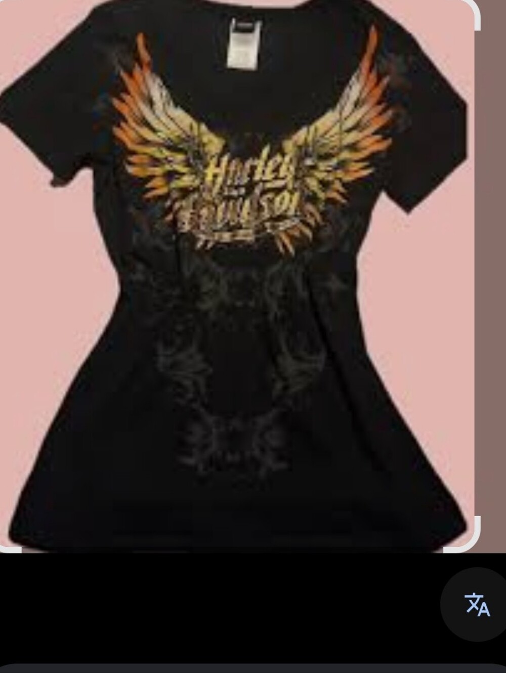 Harley-Davidson Black Tee with Orange and Gold Wing Graphic